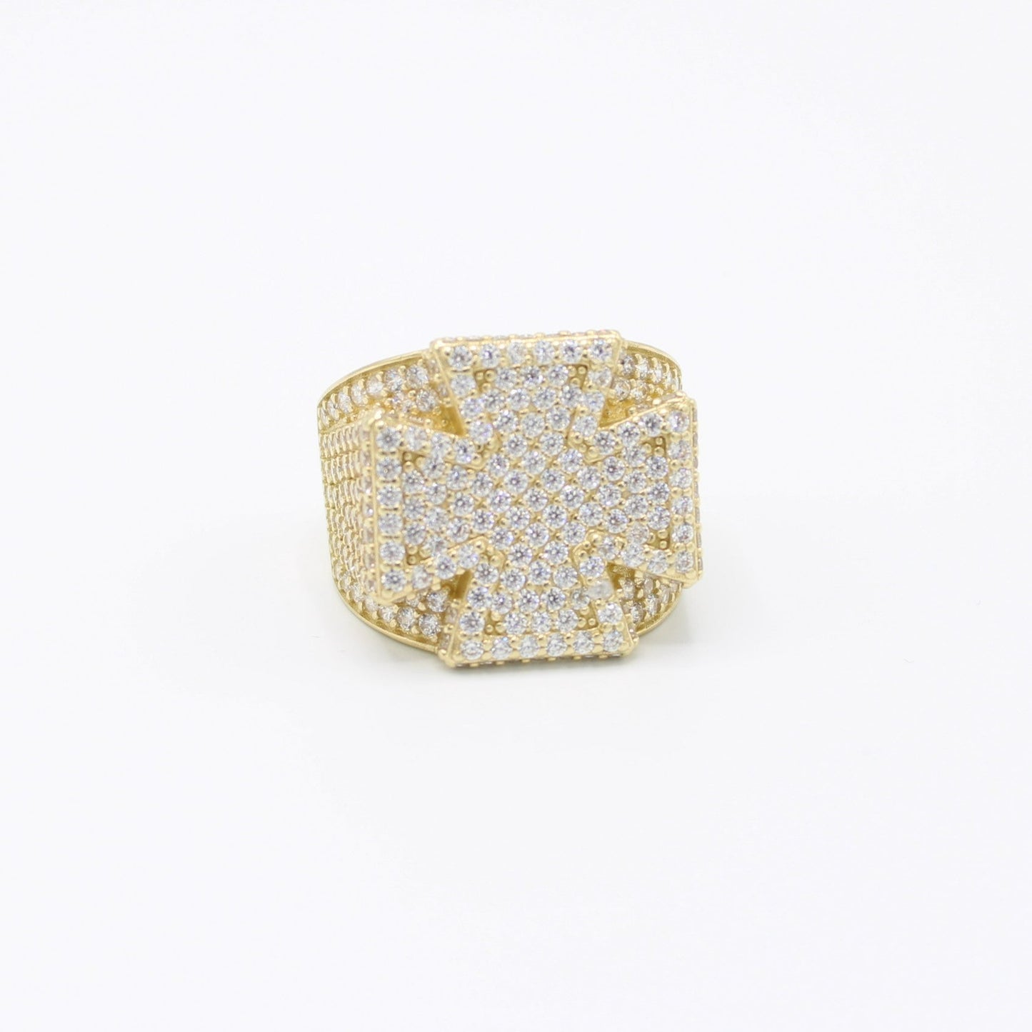 14K Cross Cz Men's Ring Yellow Gold