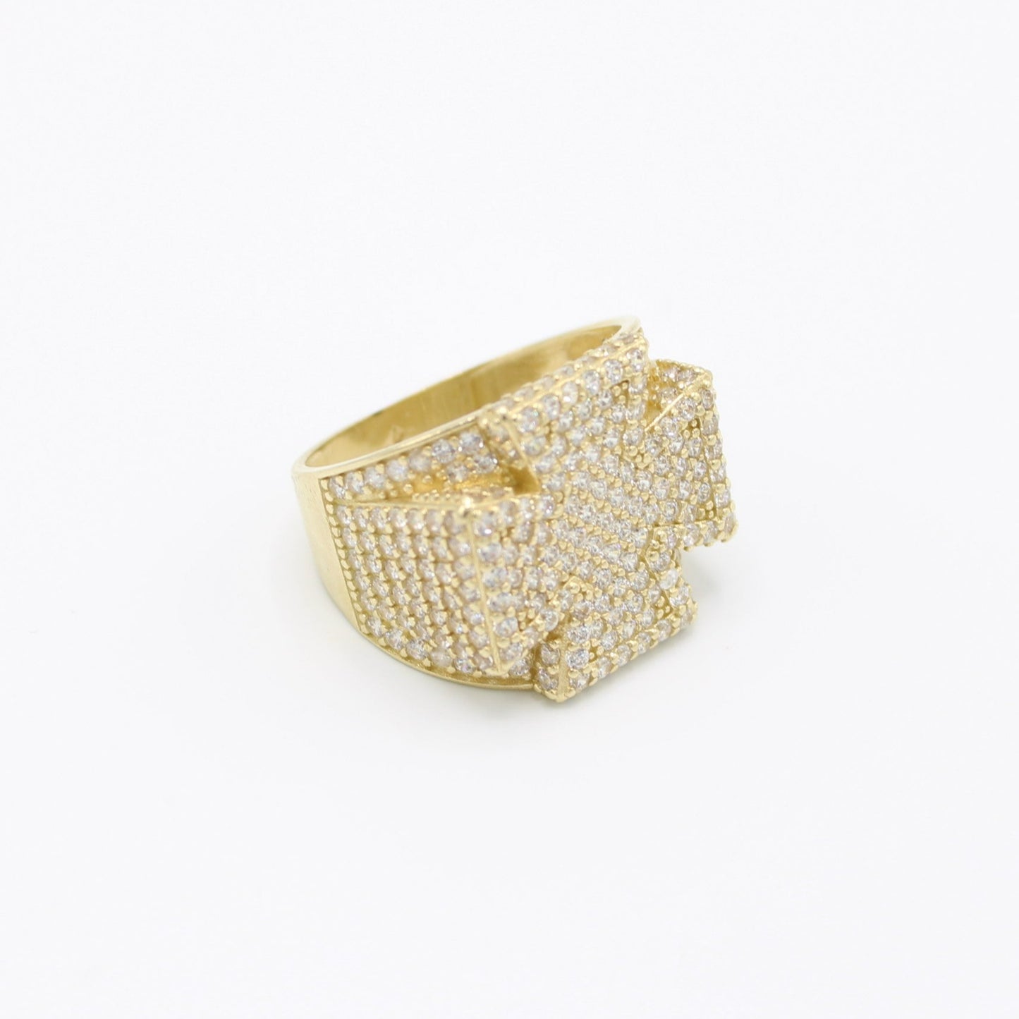 14K Cross Cz Men's Ring Yellow Gold