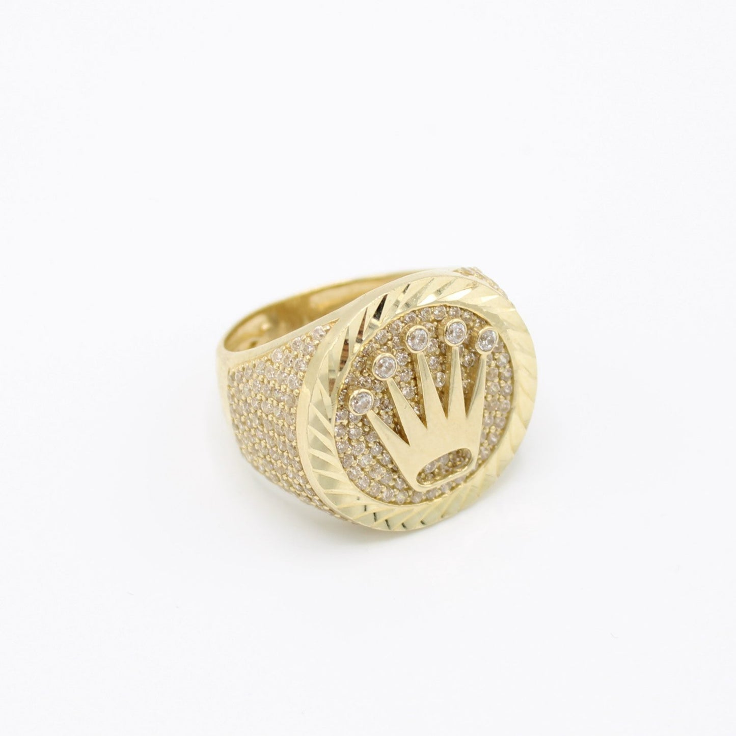 14K Crown  Round Cz Men's Ring Yellow Gold