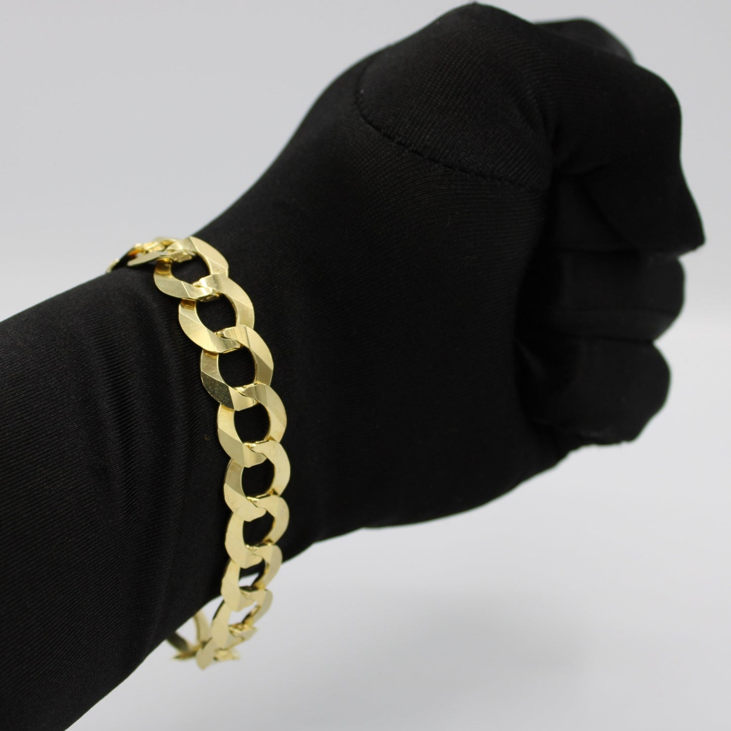 14K Solid Flat Cuban Bracelet \\ 14.2 mm \\ Yellow Gold