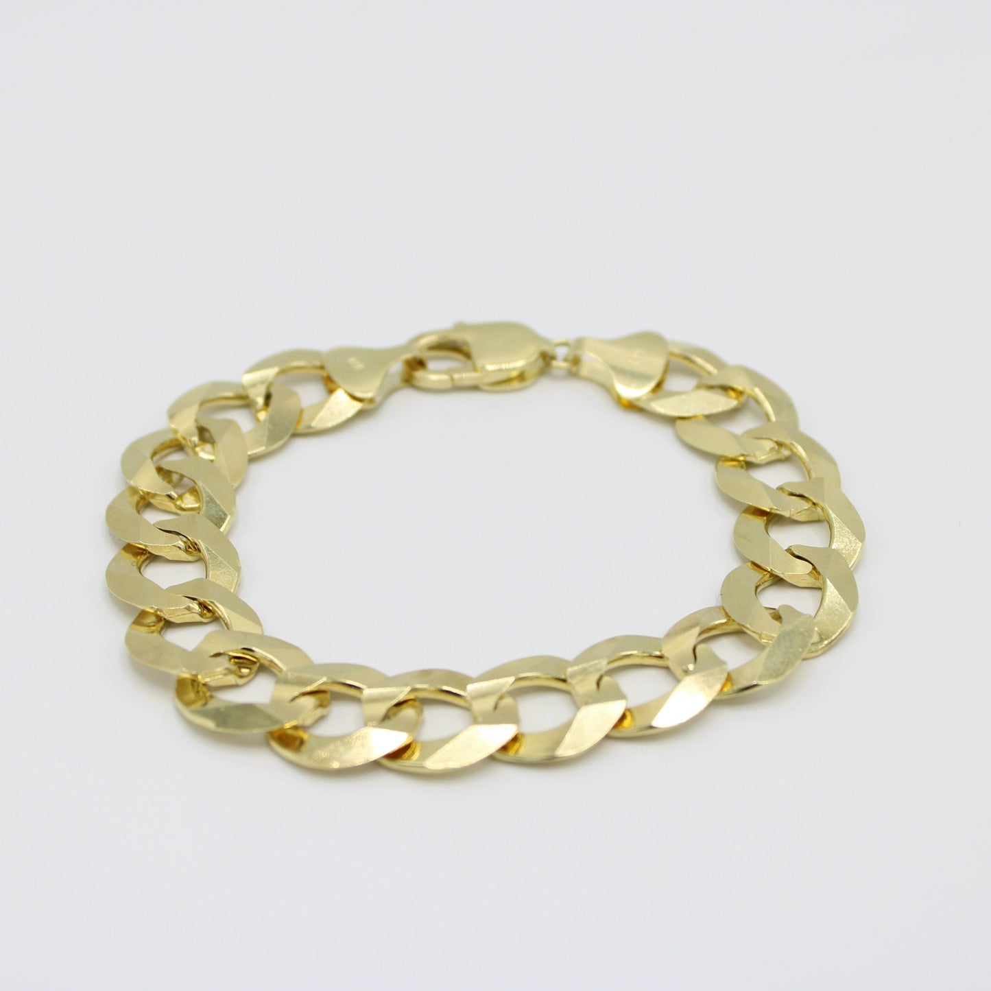14K Solid Flat Cuban Bracelet \\ 14.2 mm \\ Yellow Gold