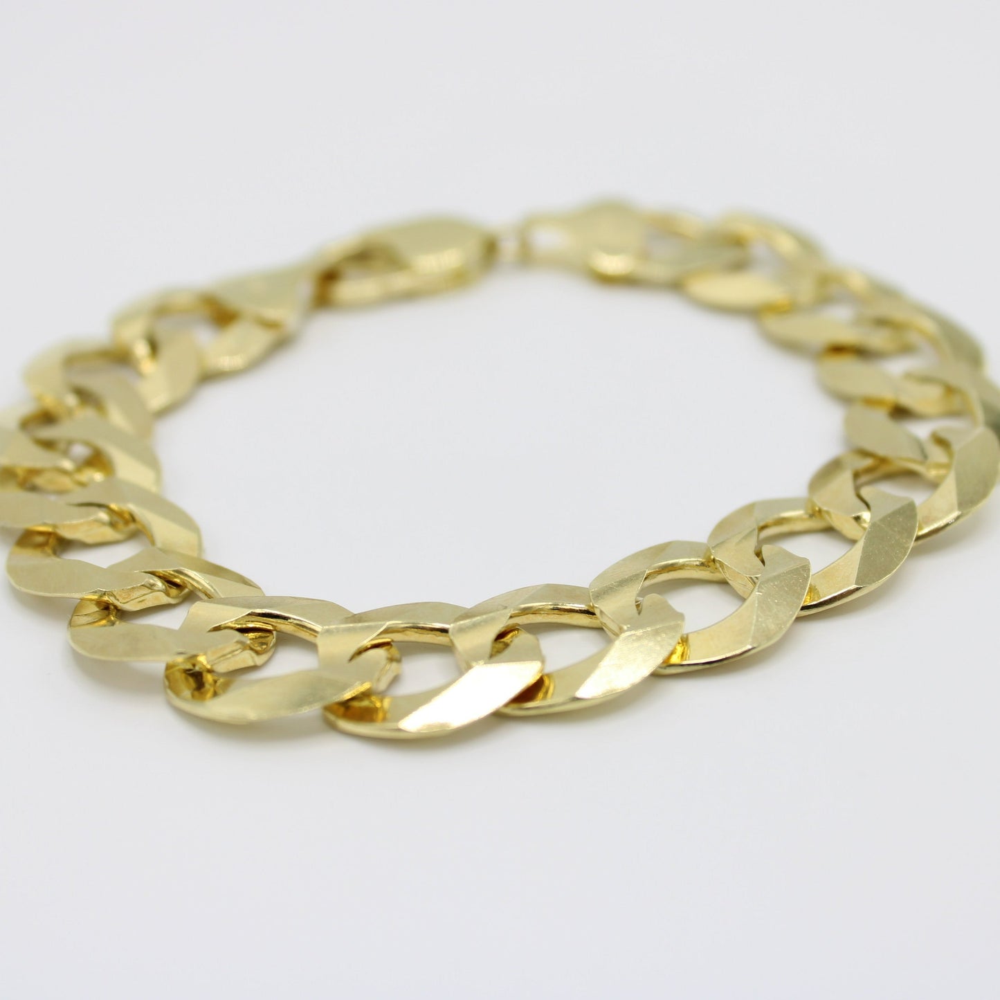 14K Solid Flat Cuban Bracelet \\ 14.2 mm \\ Yellow Gold