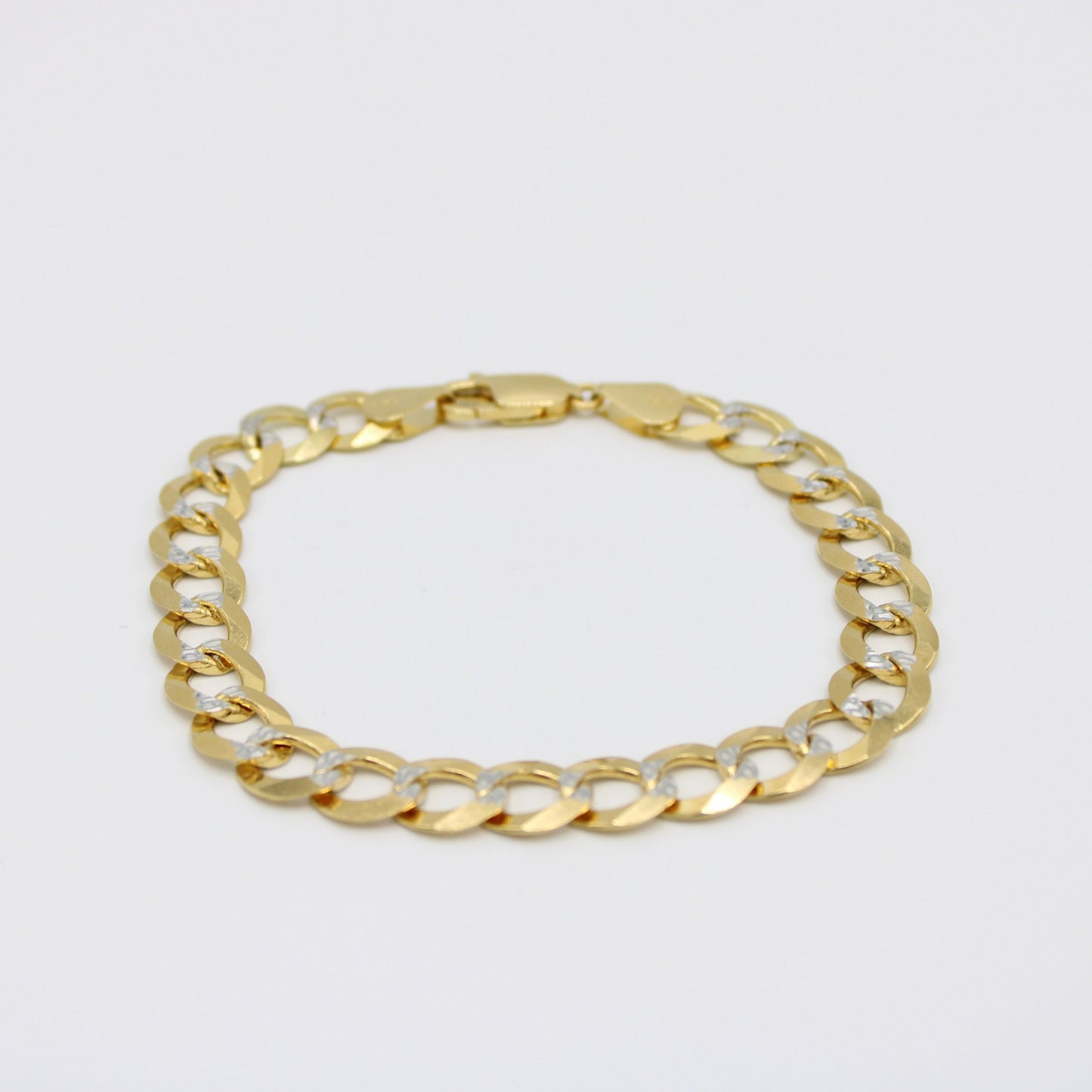 14K Solid Flat Cuban Bracelet Two Tones \\ 9.4 mm \\ Yellow Gold