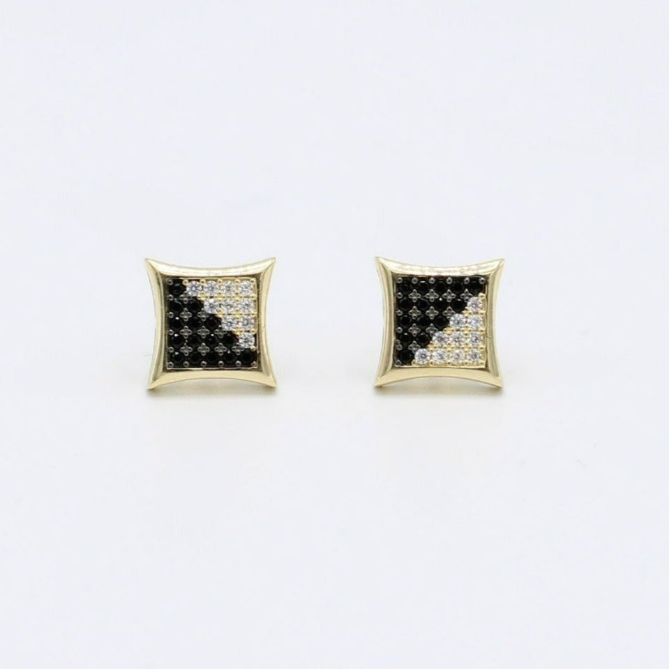 14K Square Earring Cz and Black Stones
