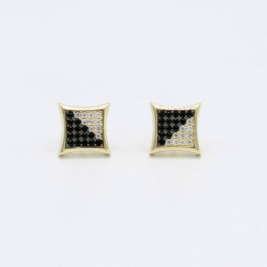 14K Square Earring Cz and Black Stones