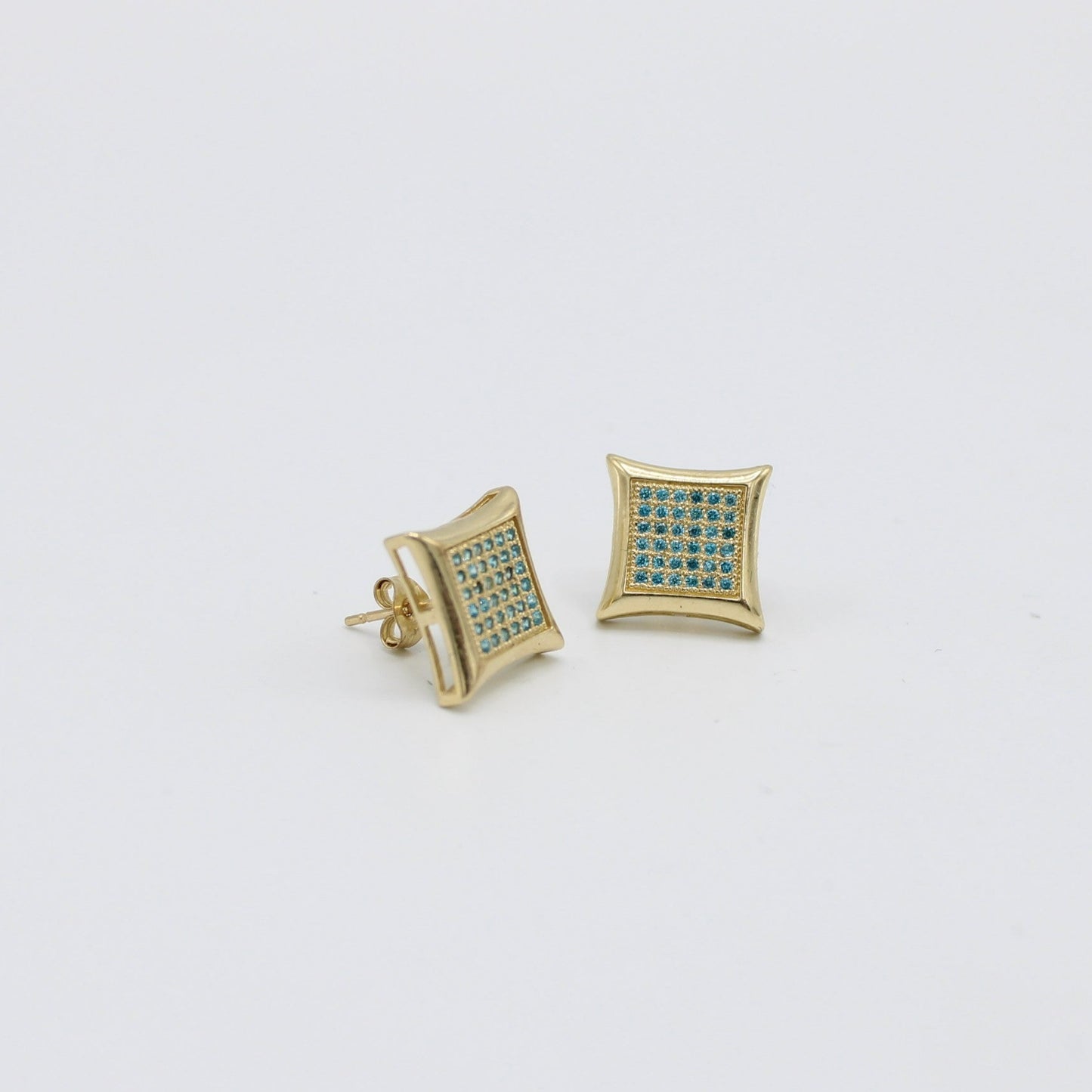 14K Square Men's Earring Cz Blue Stones