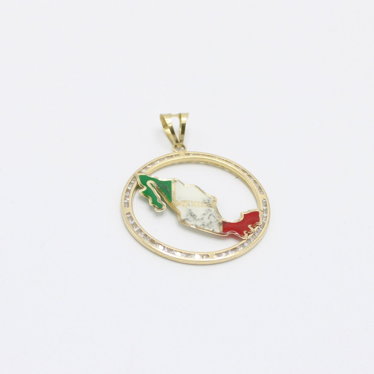 14K Mexican Map Cz Stones Pendant Yellow Gold