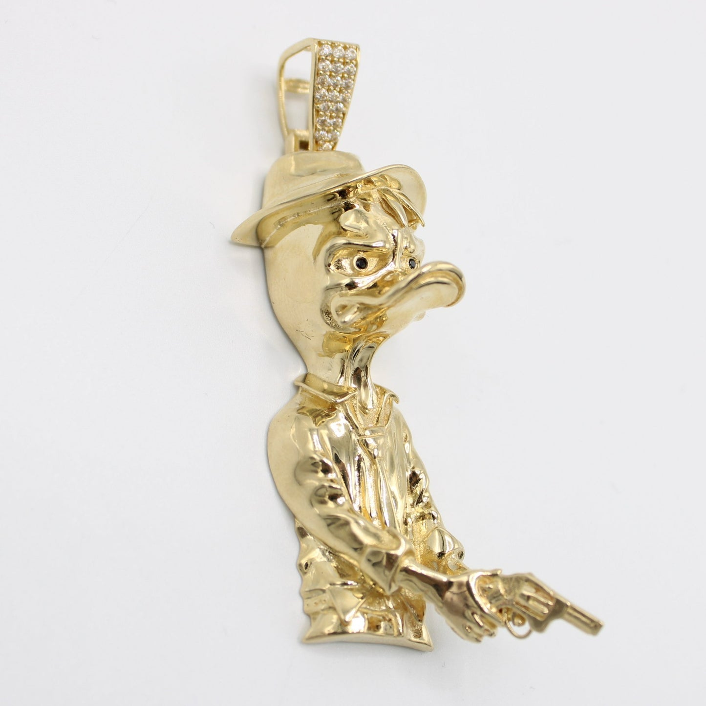 14K Dunald Duck Gangster Cz Stones Pendant Yellow Gold