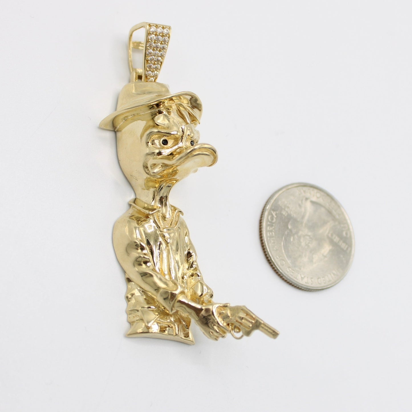14K Dunald Duck Gangster Cz Stones Pendant Yellow Gold