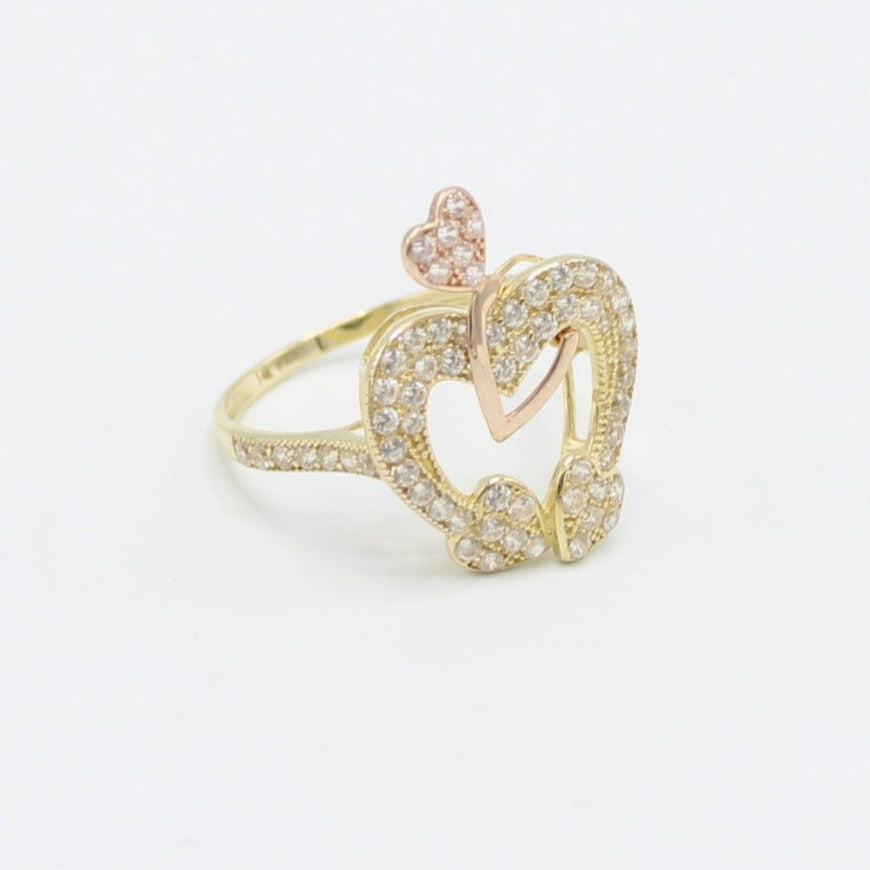 14K Stylish Heart Women's Gold Ring Cz Stones