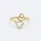14K Heart Women's Gold Ring Cz Stones