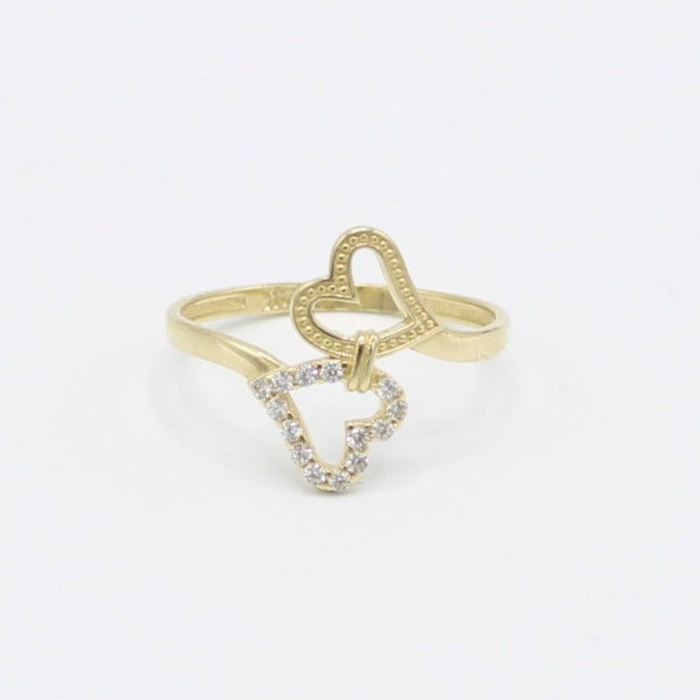 14K Heart Women's Gold Ring Cz Stones