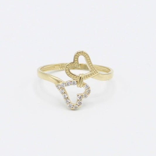 14K Heart Women's Gold Ring Cz Stones