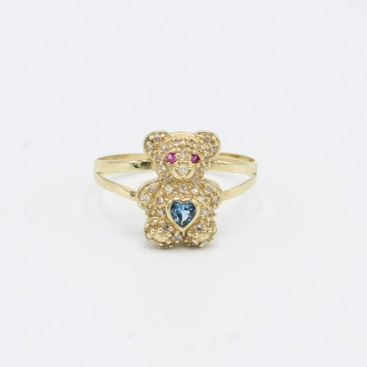 14K Teddy Bear Women's Gold Ring Cz Stones