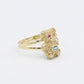 14K Teddy Bear Women's Gold Ring Cz Stones