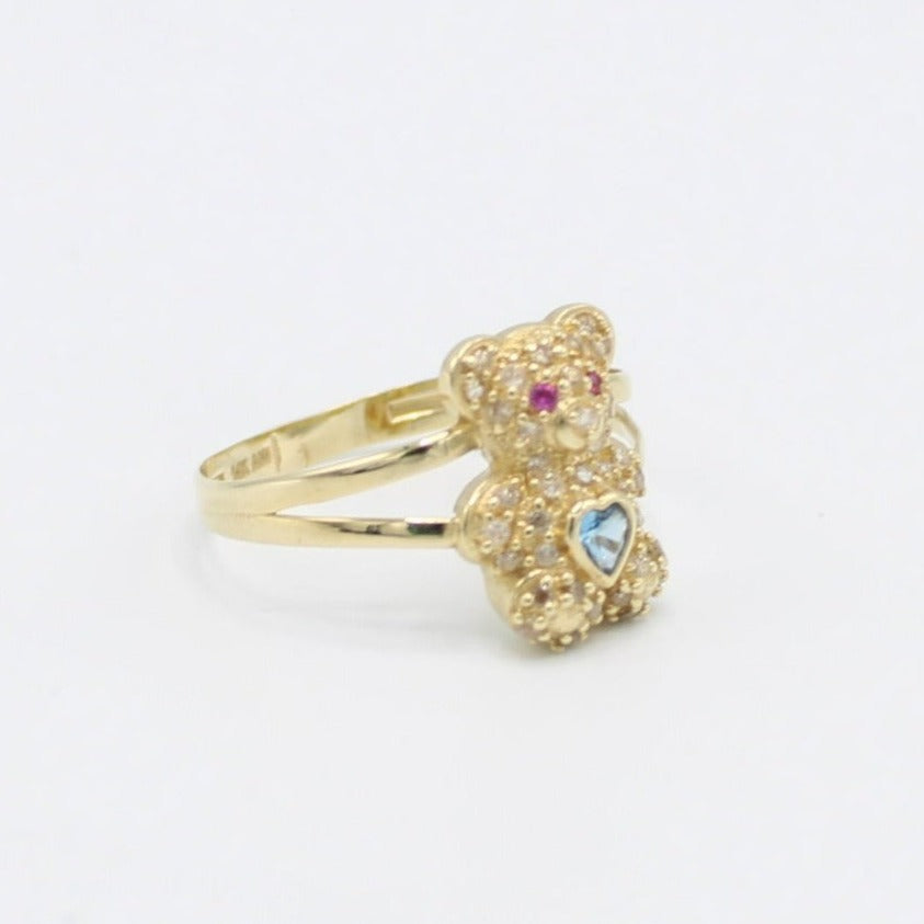 14K Teddy Bear Women's Gold Ring Cz Stones