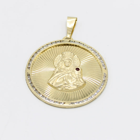 14K Virgen De La Altagracia Pendant Cz Stones Yellow Gold