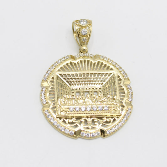 14K The Last Supper (Ultima Cena) Pendant Cz Stones