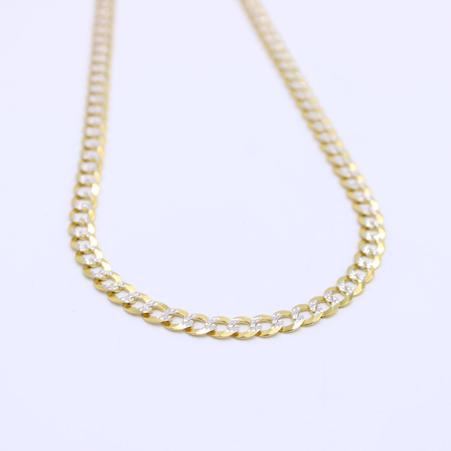 14K Solid Flat Cuban Chain Two Tones Yellow Gold