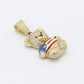 14K Teddy Bear with Puerto Rico Flag Cz Stones Yellow Gold