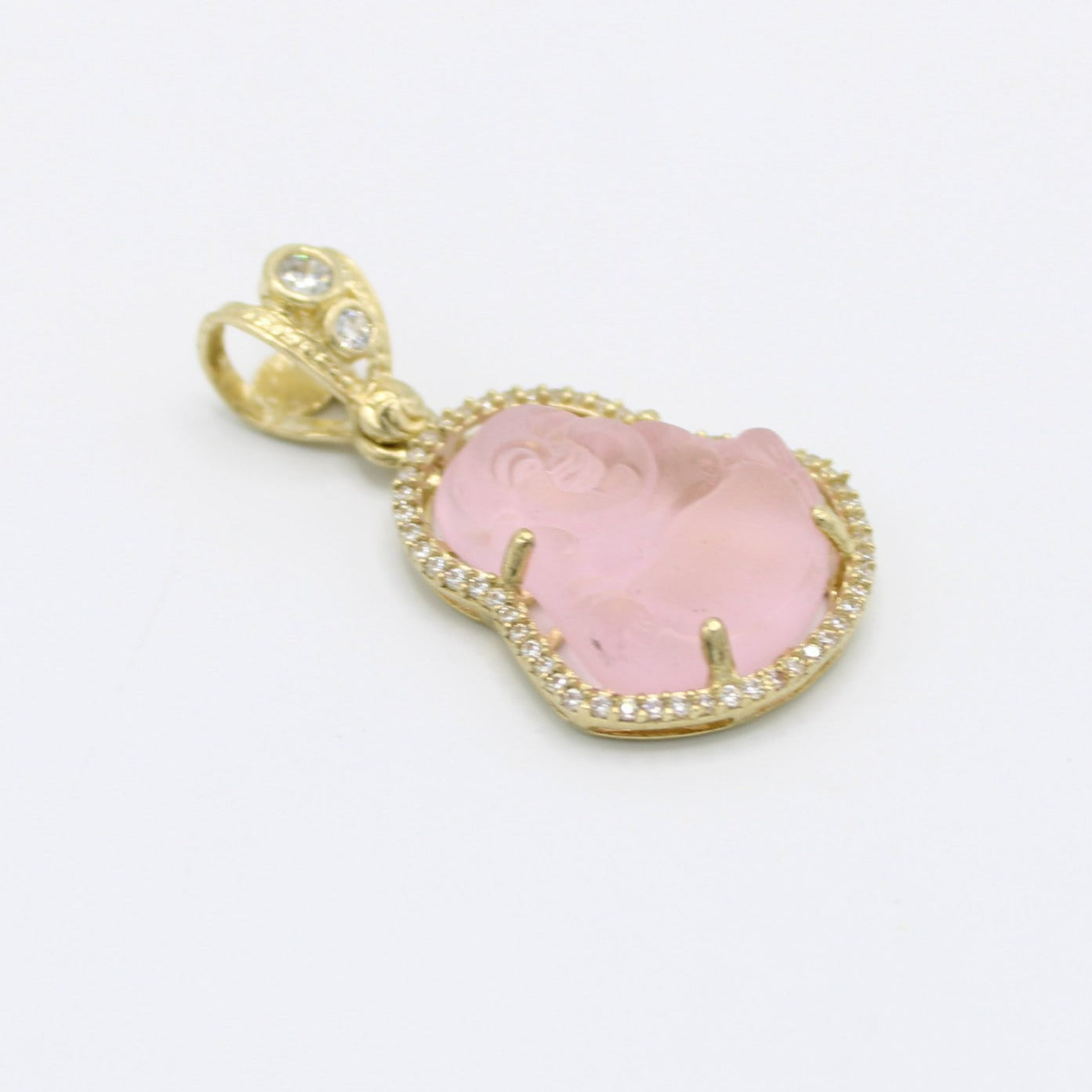 14K Buda Pendant (Pink) Cz Stones Yellow Gold