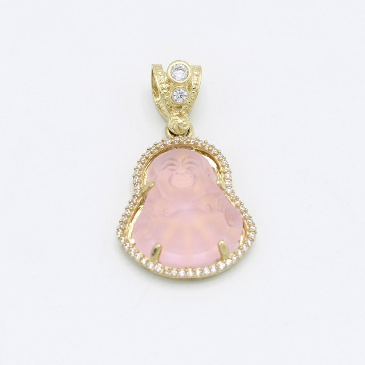 14K Buda Pendant (Pink) Cz Stones Yellow Gold