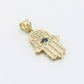 14K Hamsa Pendant Cz (Blue)Stones Yellow Gold