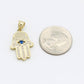 14K Hamsa Pendant Cz (Blue)Stones Yellow Gold