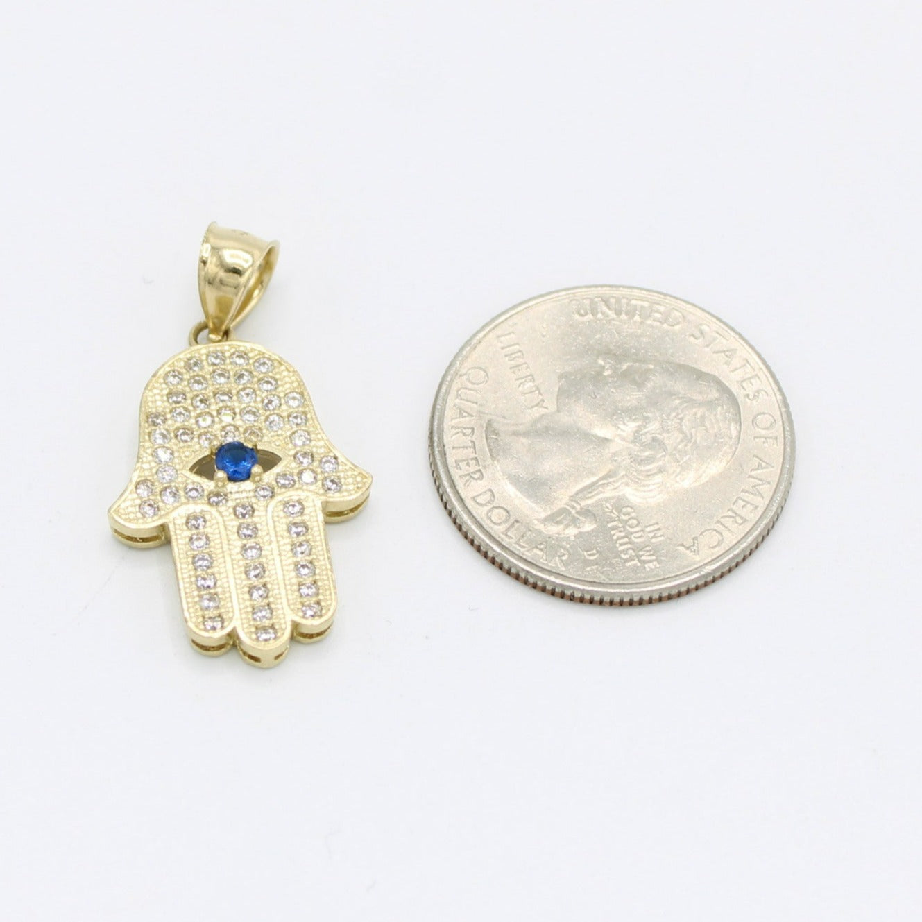 14K Hamsa Pendant Cz (Blue)Stones Yellow Gold