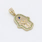 14K Hamsa Pendant Cz (Blue) Stones Yellow Gold