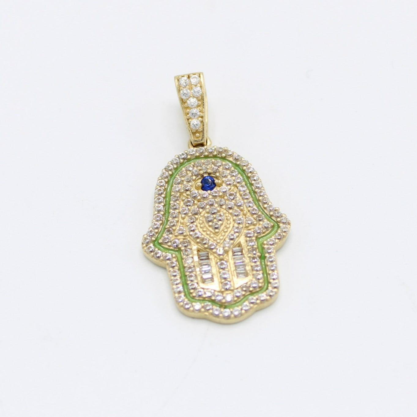 14K Hamsa Pendant Cz (Blue) Stones Yellow Gold