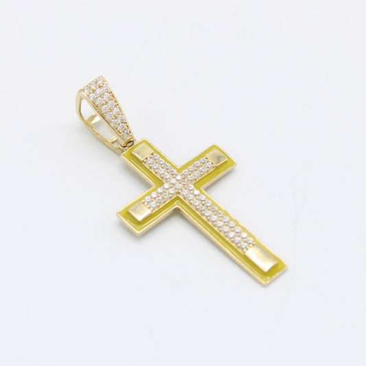 14K Cross Pendant Cz Stones Yellow Gold