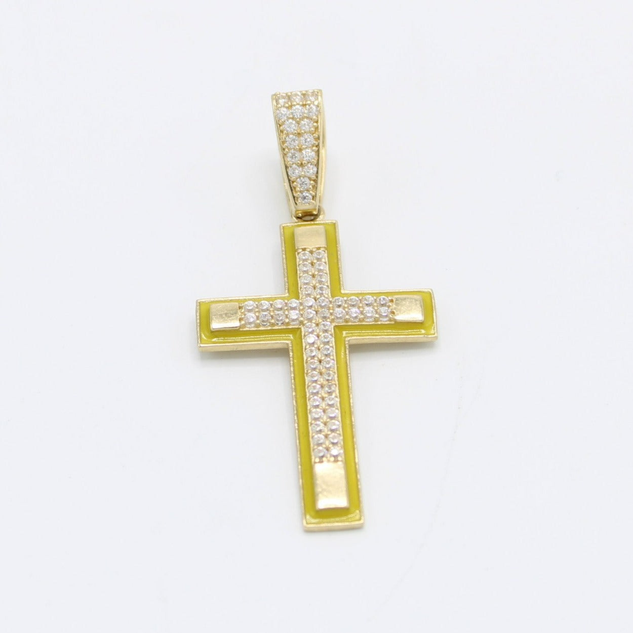 14K Cross Pendant Cz Stones Yellow Gold