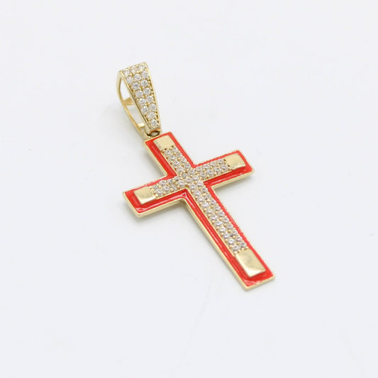 14K Cross Pendant Cz Stones Yellow Gold