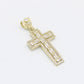 14K Cross Pendant Baguette/Cz Stones Yellow Gold