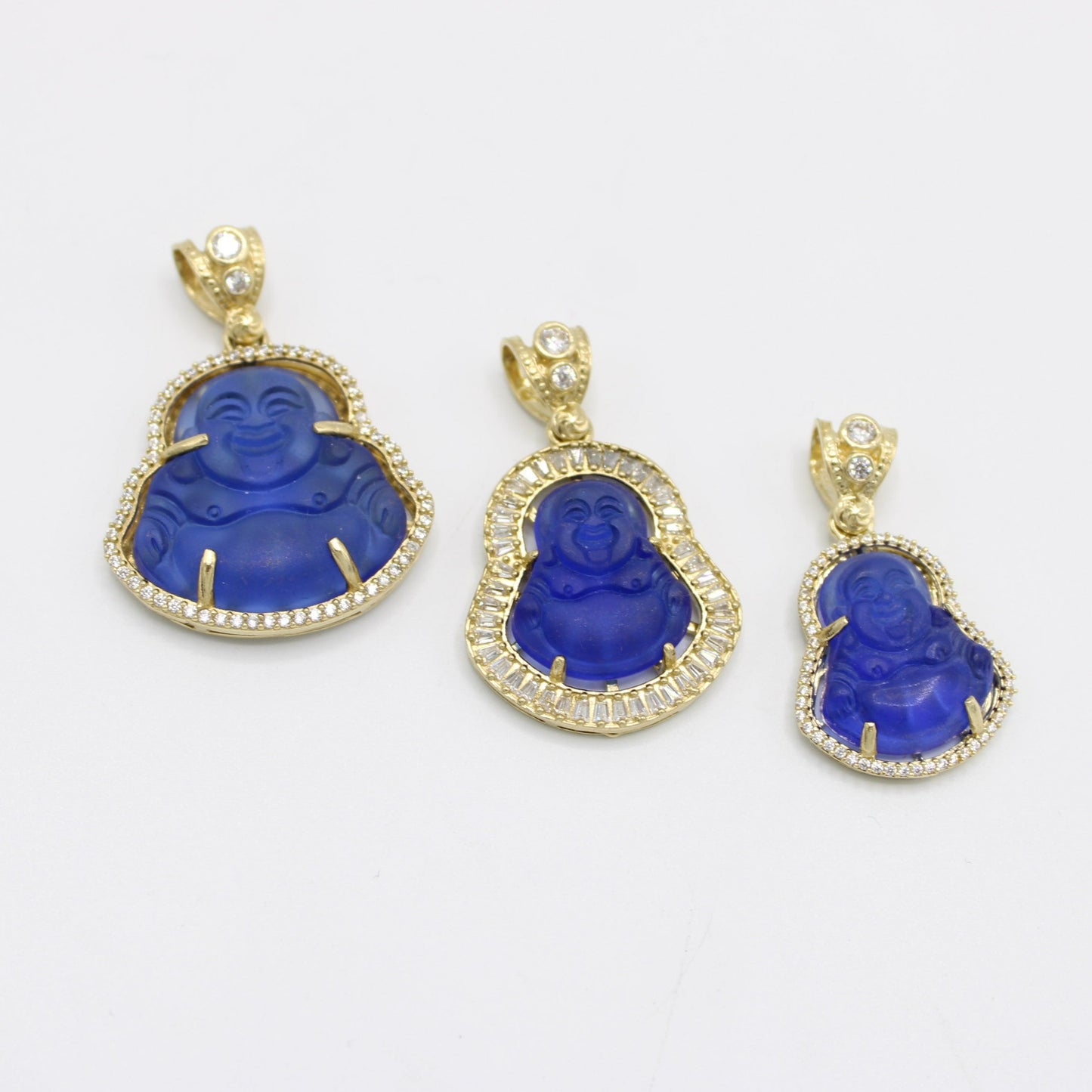 14K Buda Pendant ( Blue ) Cz Stones Yellow Gold