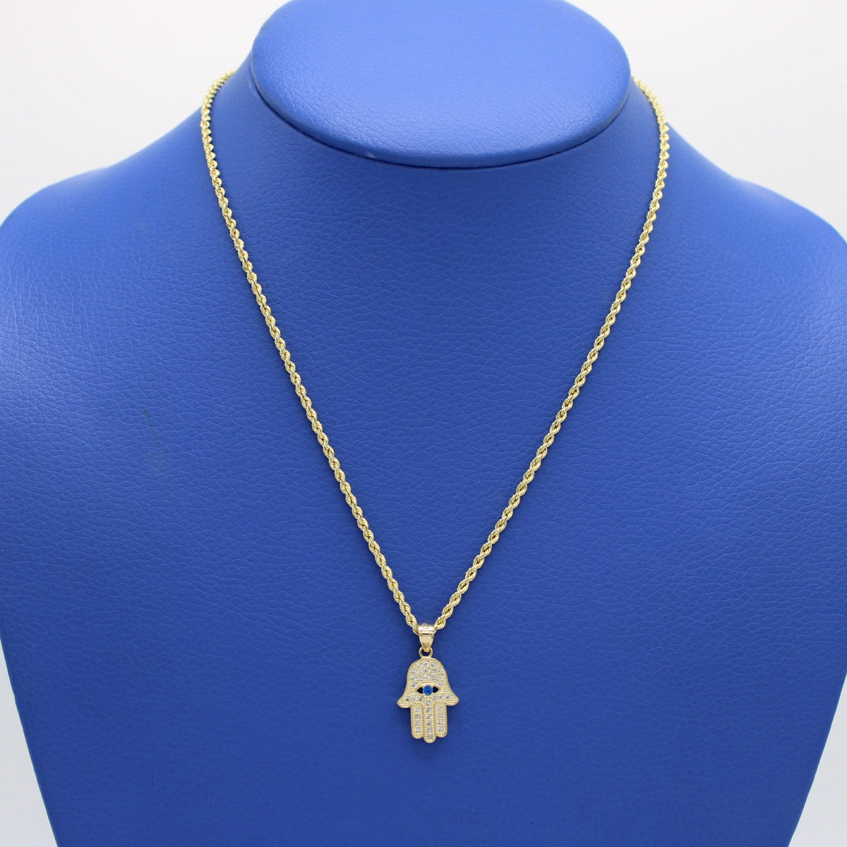Hamsa Rope Chain 14K Hamsa Pendant Cz with Hollow Rope Chain Yellow Gold – Alex Diamond ...