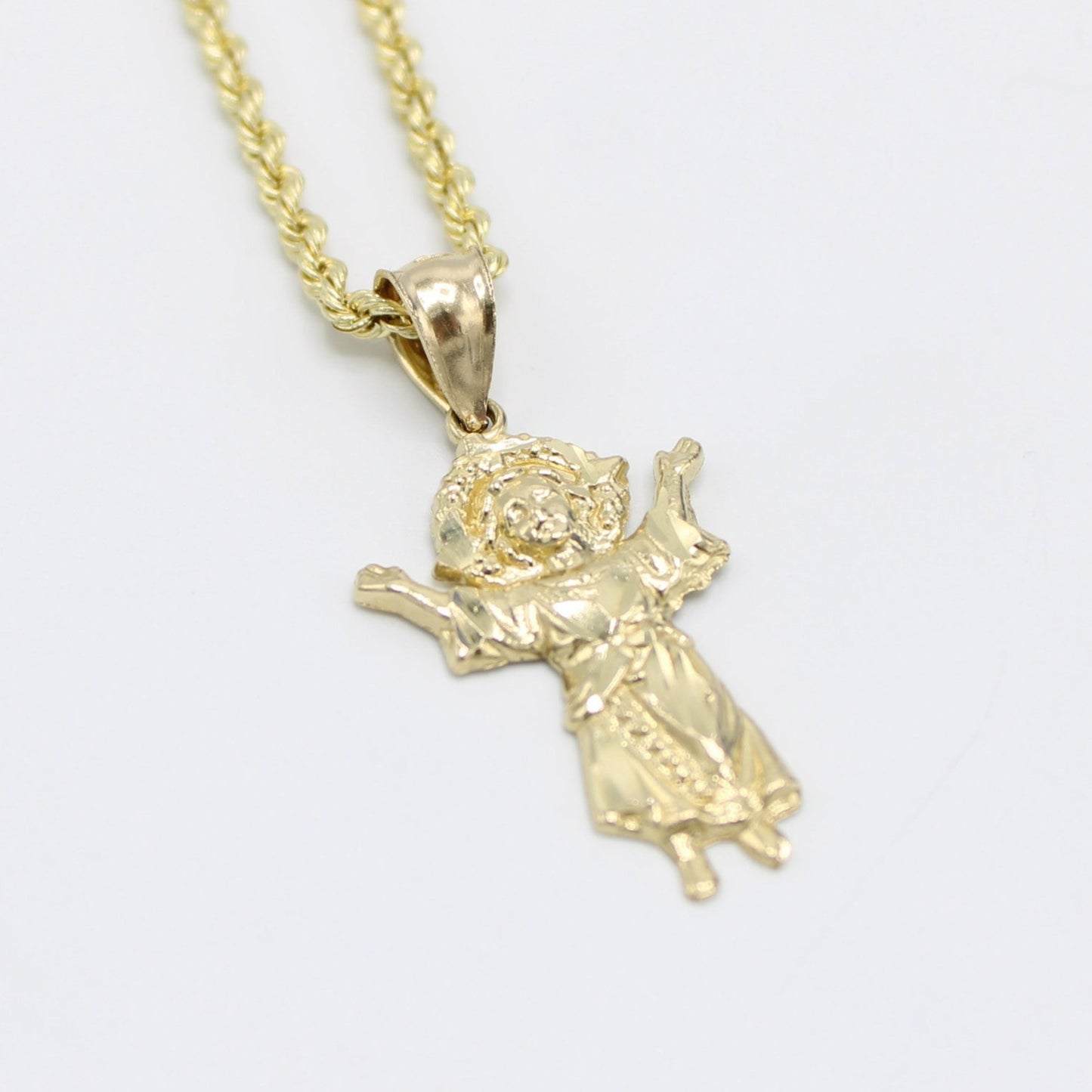 14K Divino Nino with Hollow Rope Chain Yellow Gold