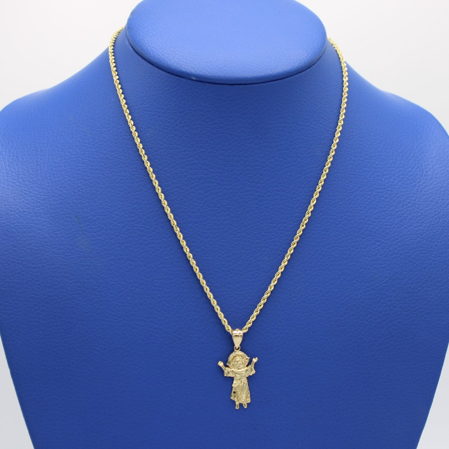 14K Divino Nino with Hollow Rope Chain Yellow Gold
