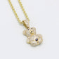 14K Teddy Bear Pendant Cz Stones with Hollow Rope Chain Yellow Gold