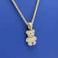 14K Teddy Bear Pendant Cz Stones with Hollow Rope Chain Yellow Gold