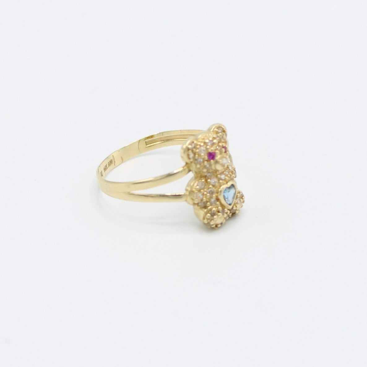 14K Teddy Bear Birthstone (sky blue) Women's Ring Cz Stones Yellow Gold
