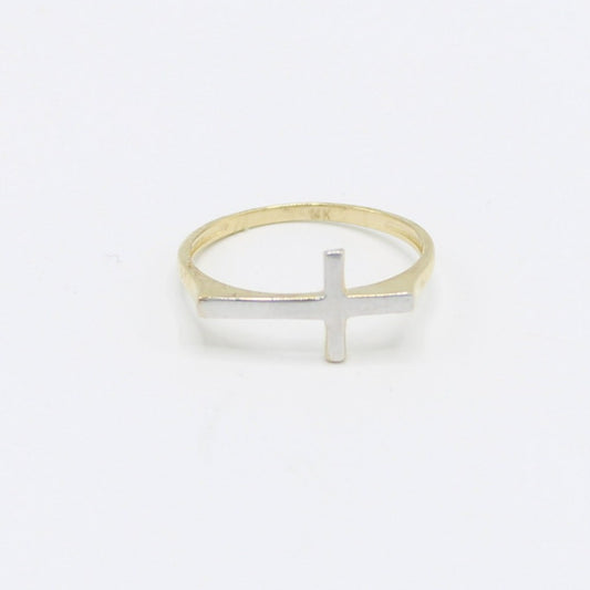 14K Cross Women's Ring Cz Stones Yellow Gold