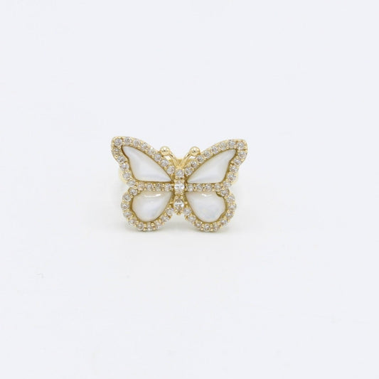 14K Butterfly Women's Ring Cz Stones Yellow Gold