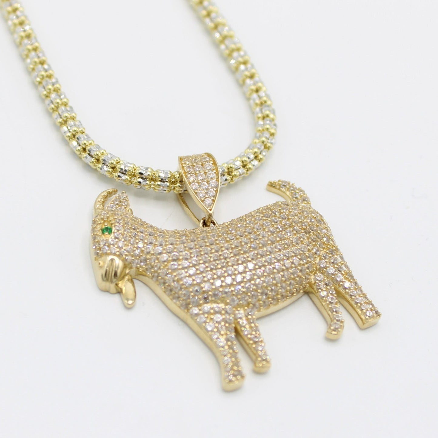 14K The Goat 🐏 Cz Pendant with Ice Chain Yellow Gold