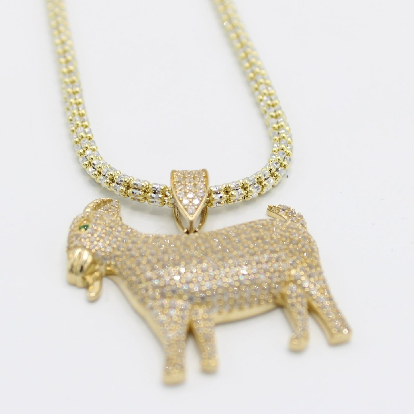14K The Goat 🐏 Cz Pendant with Ice Chain Yellow Gold