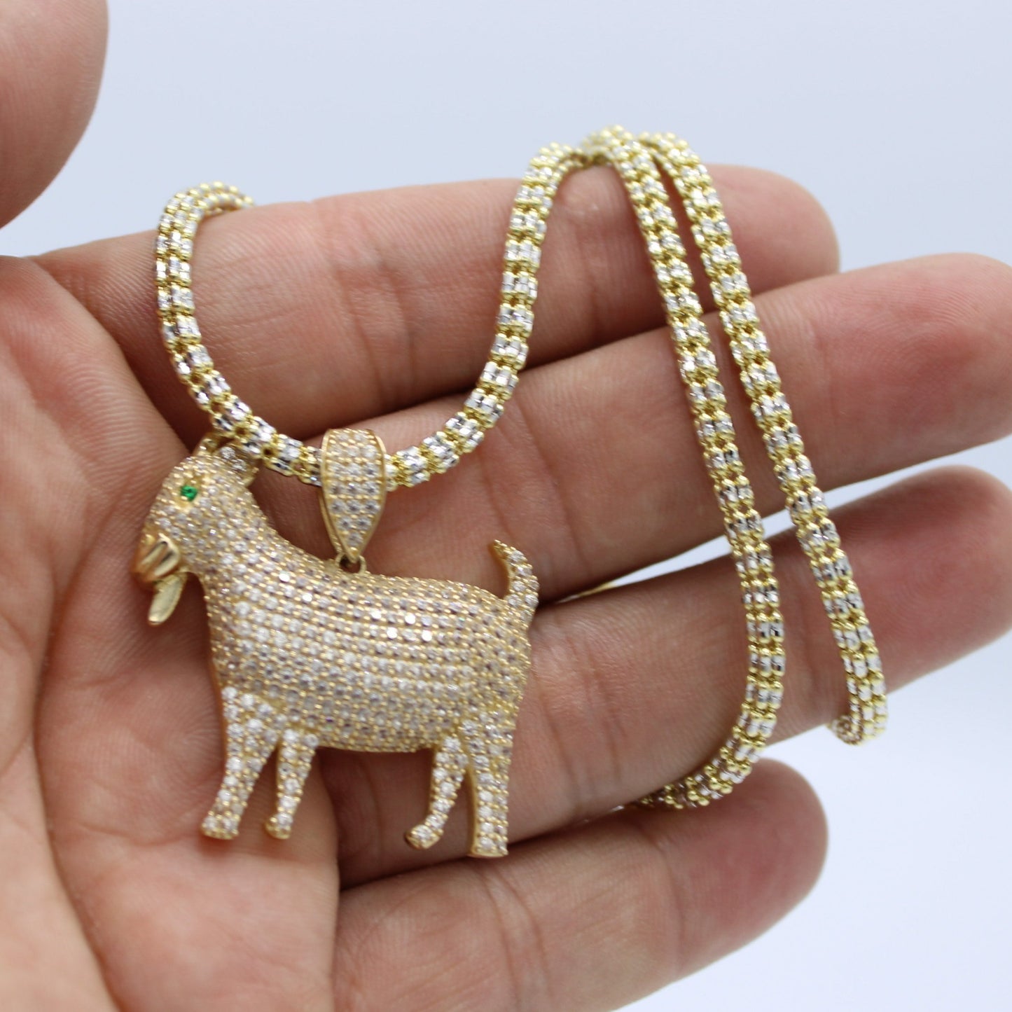 14K The Goat 🐏 Cz Pendant with Ice Chain Yellow Gold