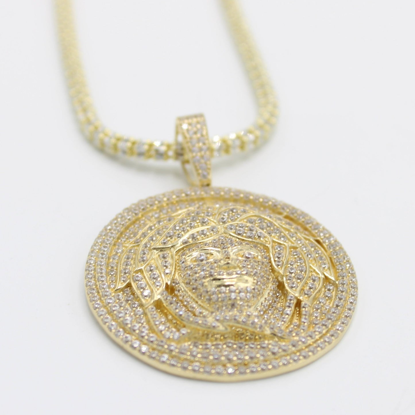 14K Medusa Pendant with Ice Chain Yellow Gold