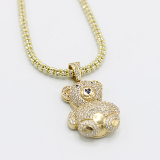 14K Teddy  Pendant with Ice Chain Yellow Gold