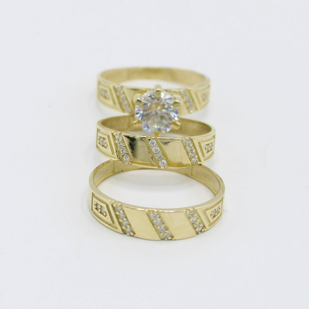 14K Trio Wedding Cz Stones Gold Yellow
